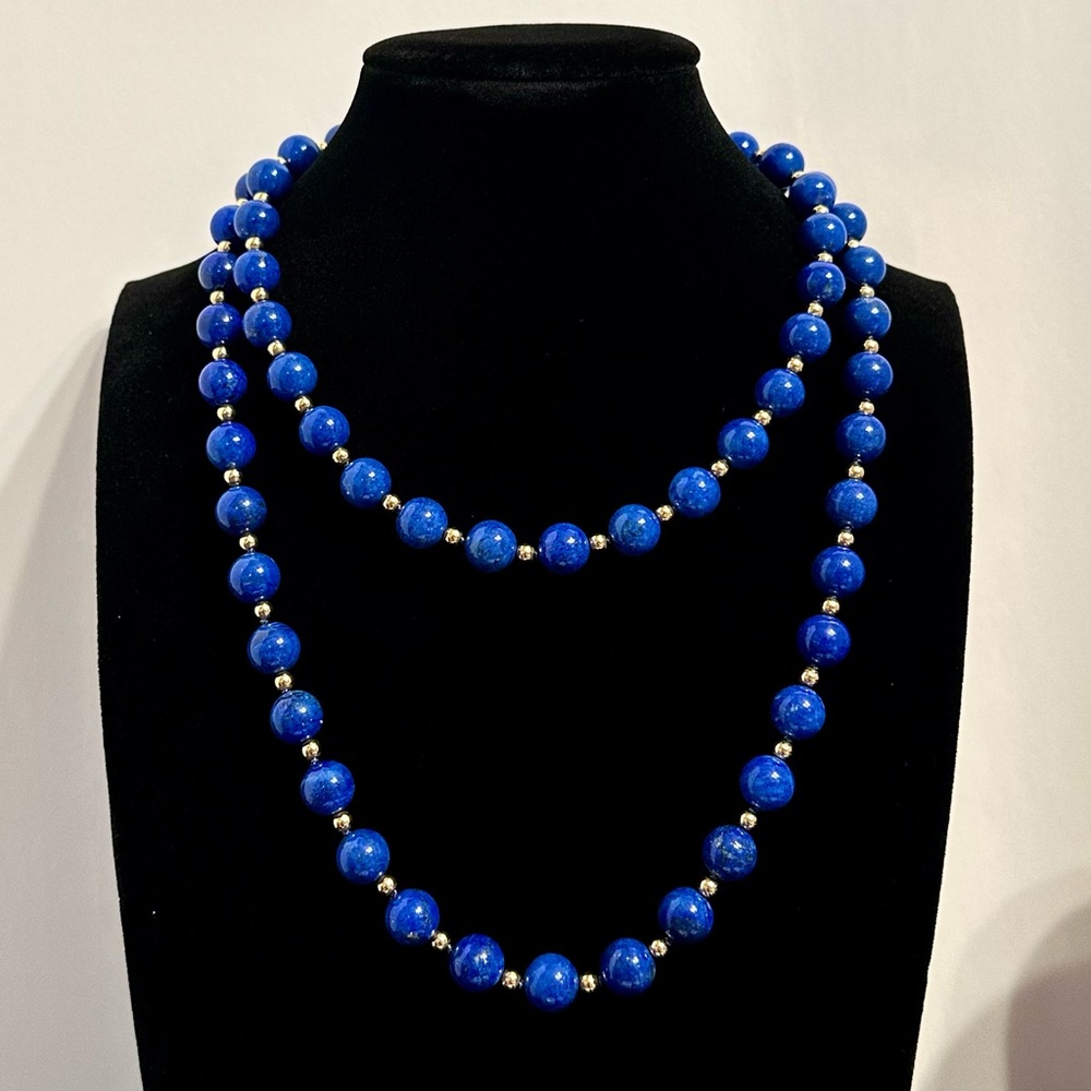 Blue Lapis Beaded 14K Gold Necklace